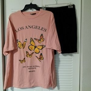Shein Los Angeles Anti-Social Butterfly Short Sleeve 2 piece set